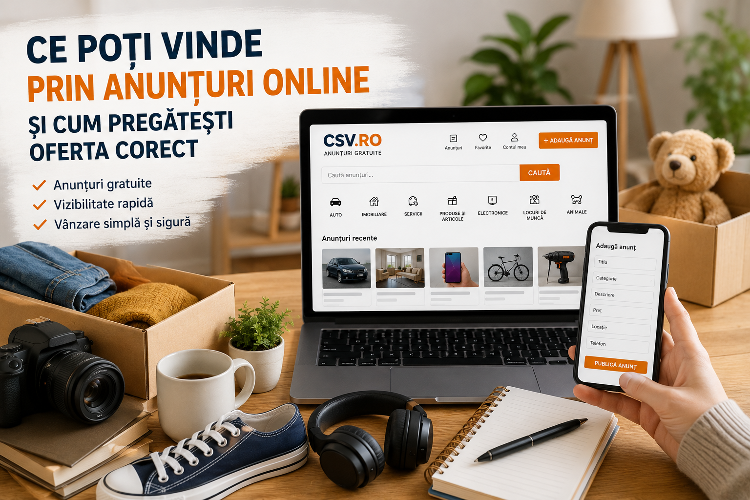 Lucruri pregătite pentru vânzare online prin anunțuri gratuite pe CSV.ro